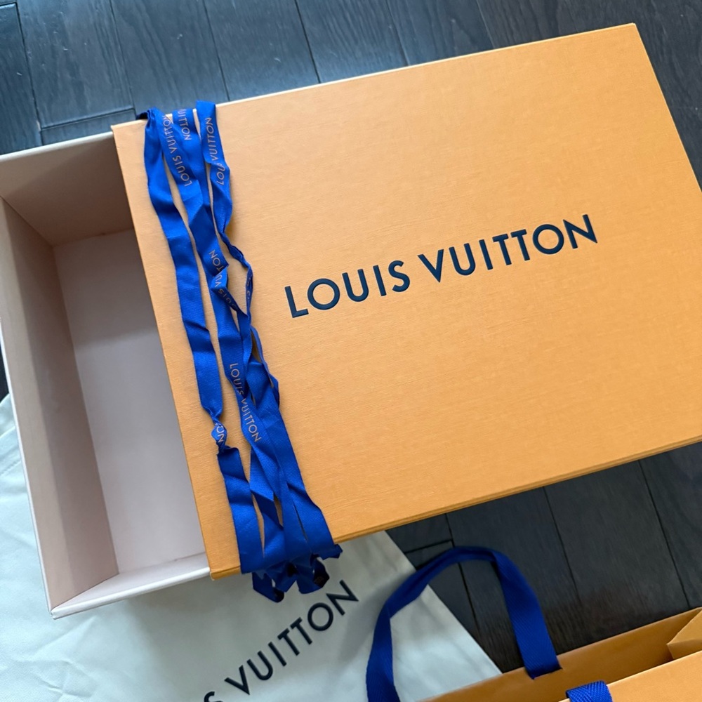 Louis Vuitton Orange Shopping Bag with Box Ribbon 2 Dust bags Shoes Bag Large - Picture 4 of 5